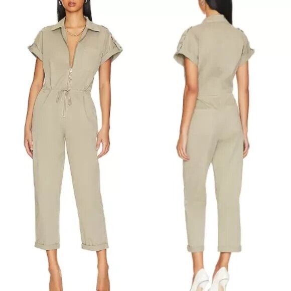 Pistola Pistachio Green Jumpsuit‎ zip front Size M military poplin short sleeve - Picture 1 of 16